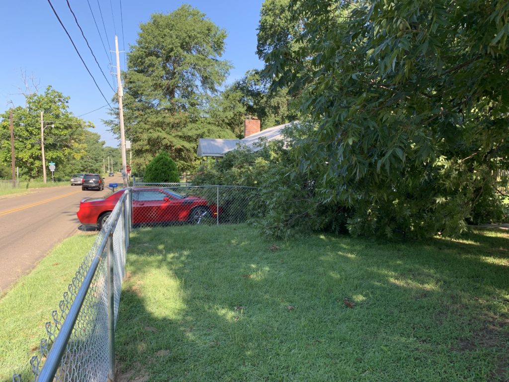 Vern is barely out of the street.
